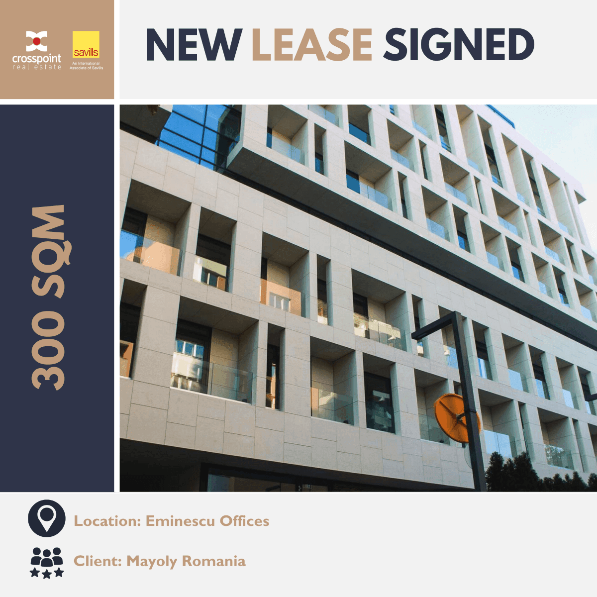 Crosspoint has brokered a new lease for the future headquarters of Mayoly Romania