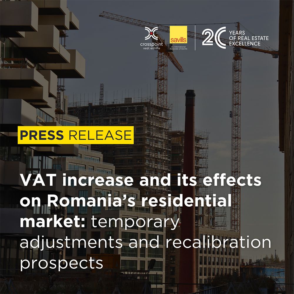Crosspoint Real Estate comentează modificarea TVA din România: locuințele noi, acum cu 21%
